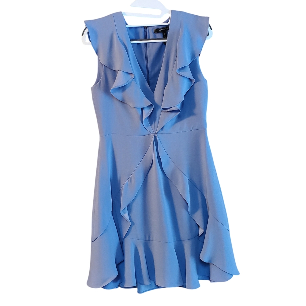 BCBGMAXAZRIA Ruffled Mini Dress in Periwinkle Size 4 - Picture 5 of 14